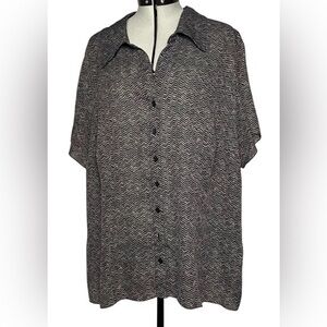 LANE BRYANT BLACK AND GREY SHEER BUTTON UP BLOUSE‎ WOMENS SIZE 18/20